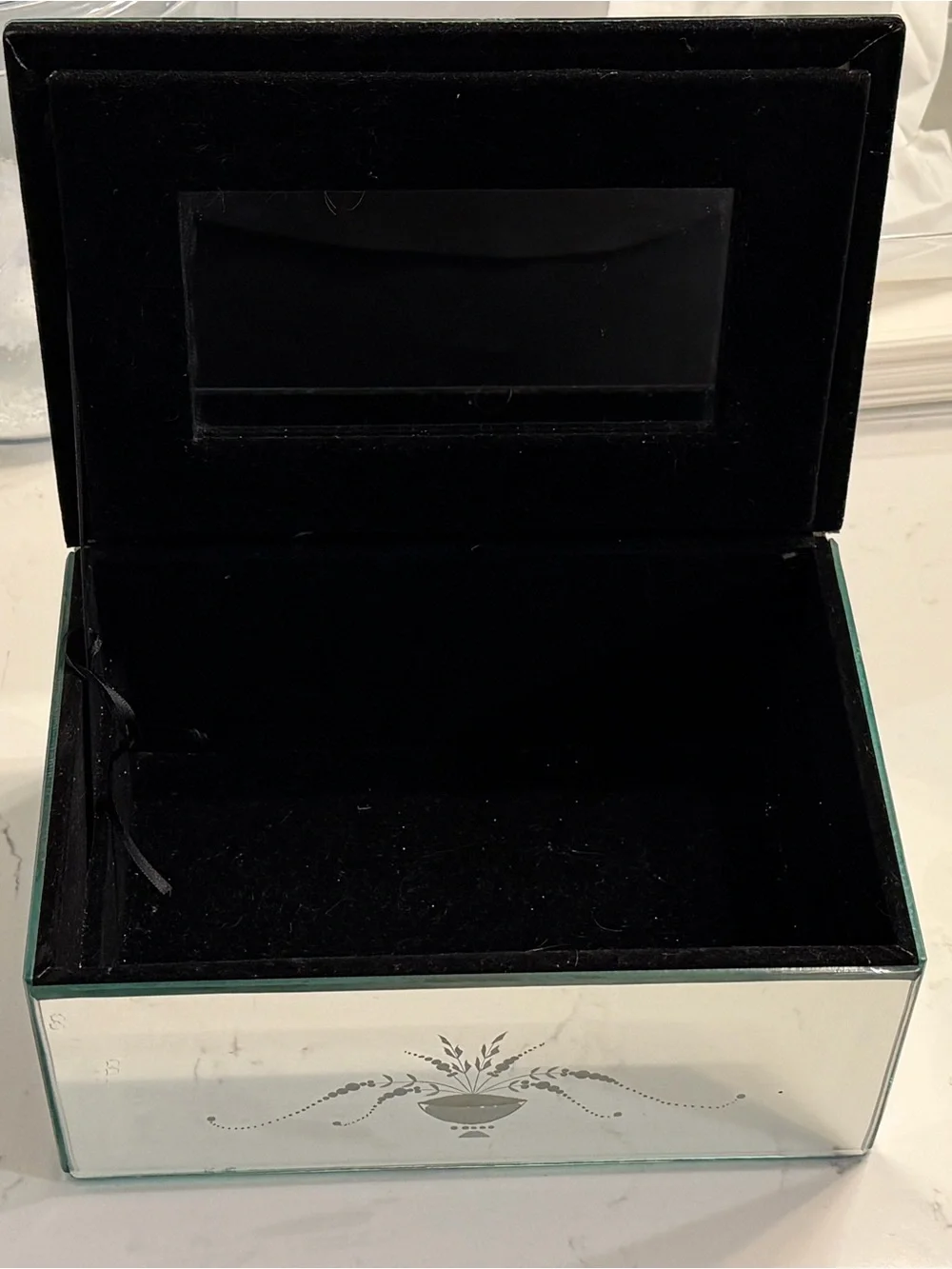 Vintage Etched Mirror/Trinket Glass Box
